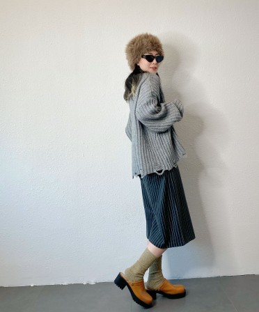 Grey Oversized Raw Edge Knit #241239